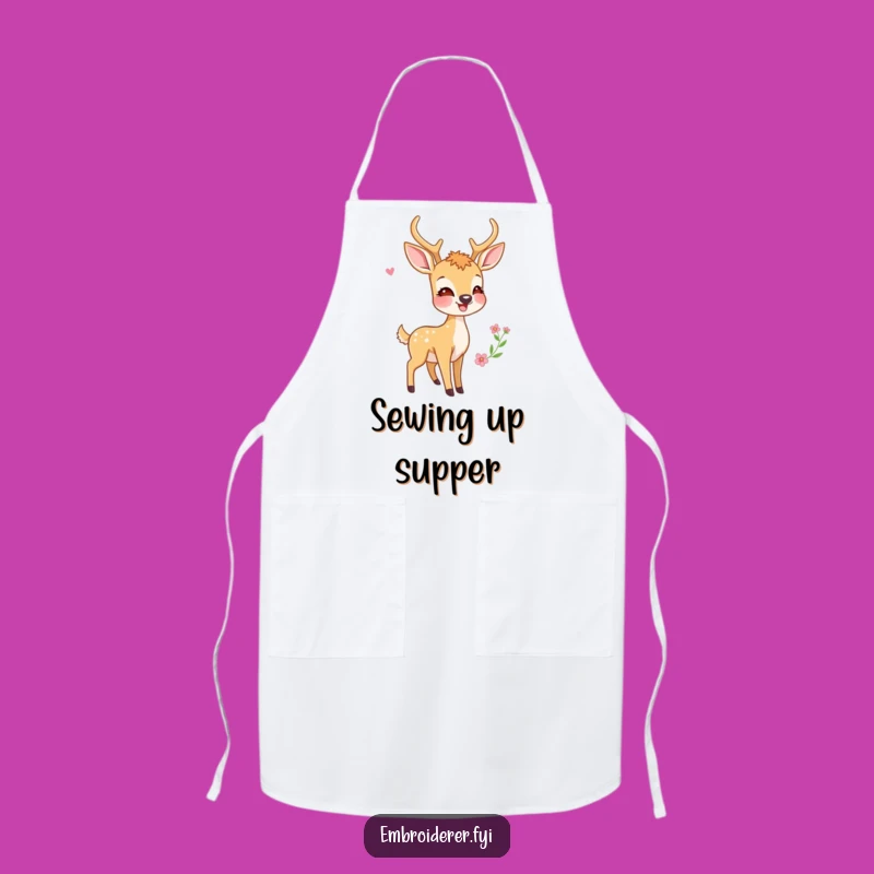 Funny Deer Apron: Joyful Crafter Protecting His Embroidery, Ideal Kitchen Gift