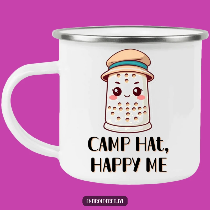 Funny Thimble Hat Enamel Camping Mug: Determined Humor Outdoors