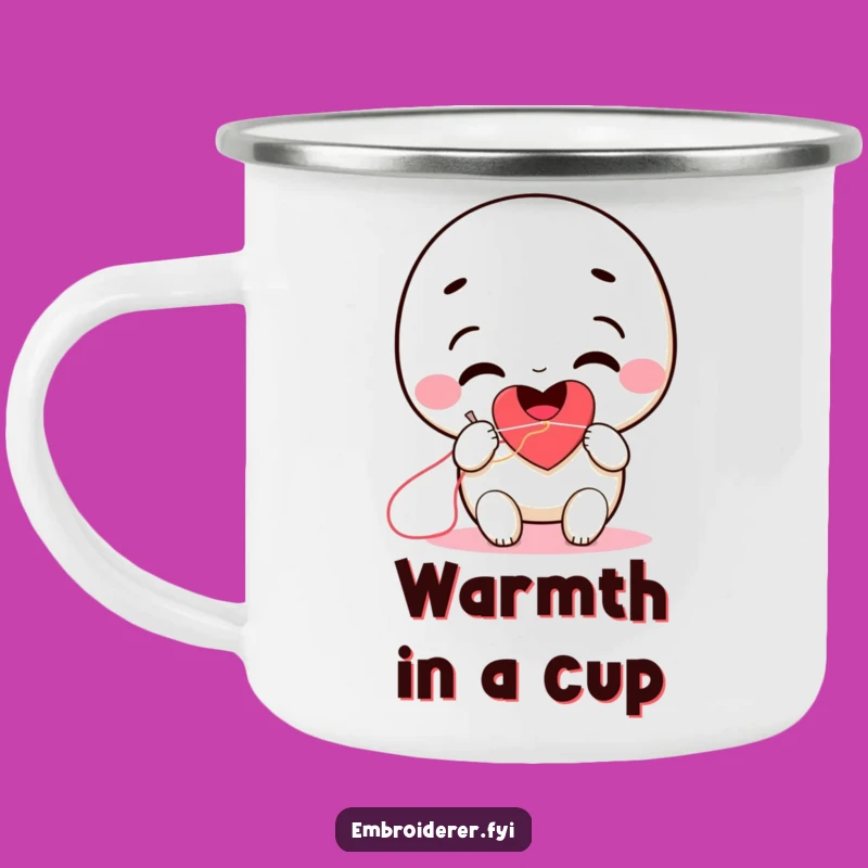 Funny Stitching Heart Camping Mug: Smiling Crafter Enamel Cup Gift