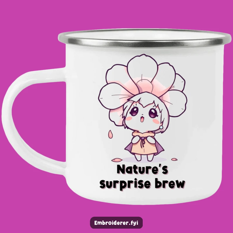 Funny Surprised Petal Camping Mug - Whimsical Outdoor Companion