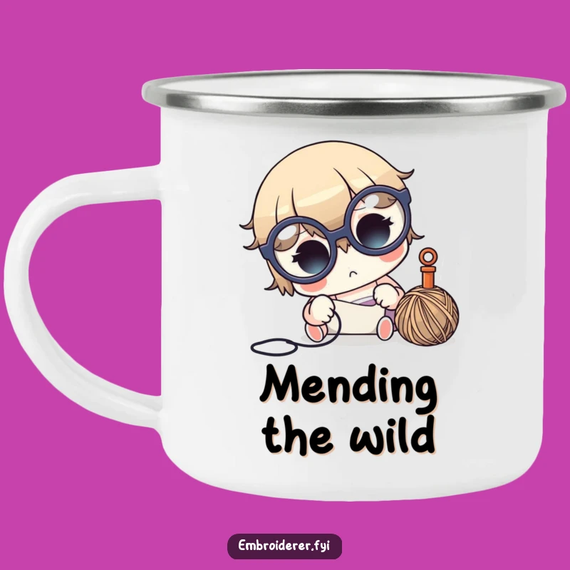 Funny Crafter Camping Mug - Focused Glasses Character, Outdoor Sewing Gift