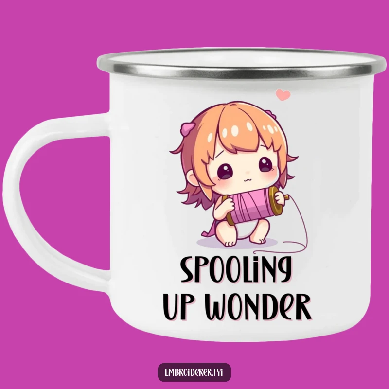Funny Curious Thread Camping Mug: Explore Wonders Outdoors!