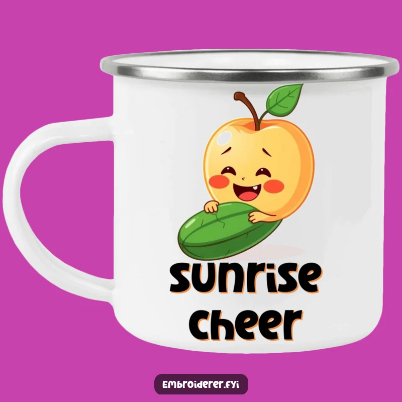 Funny Apple & Cucumber Campfire Mug: Cheerful Outdoor Gear for Sunny Days