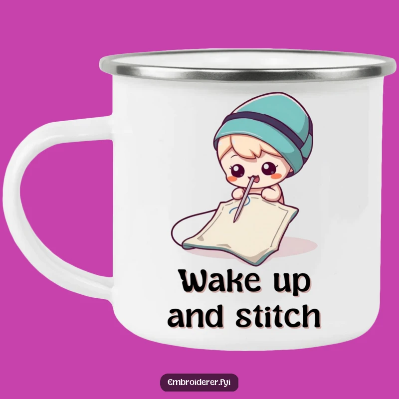 Mischievous Needle Camping Mug: Crafty Brews, Sewing Fun