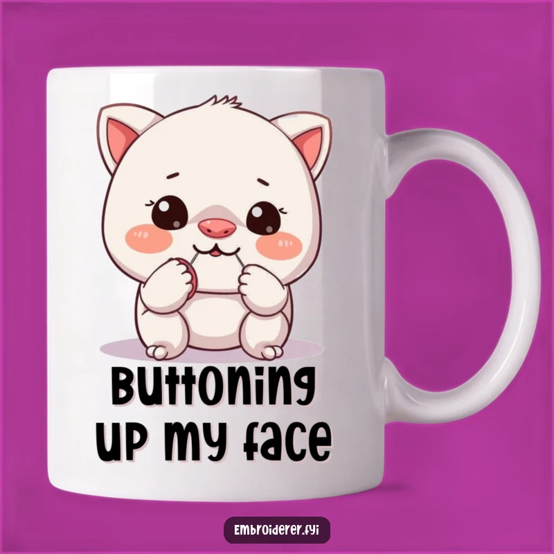Funny Sewing Mishap Mug: Hilarious Character Button Nose Fail Gift
