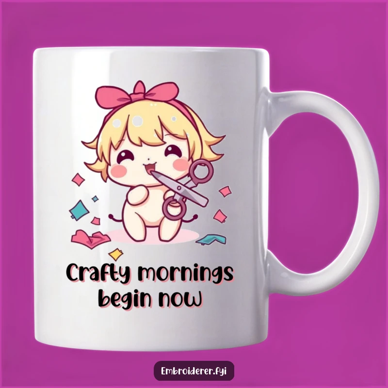 Funny Sewing Mug: Crafty Character Scissors Fabric Art, Perfect Gift for Seamstress