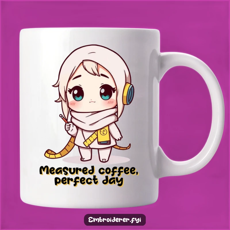 Funny Crafter Mug: Amazed Character with Measuring Tape Scarf, Perfect Gift Idea