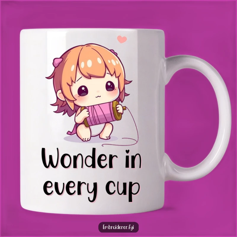 Funny Curious Thread Mug: A 'Wonder'-ful Gift for Crafty Minds!