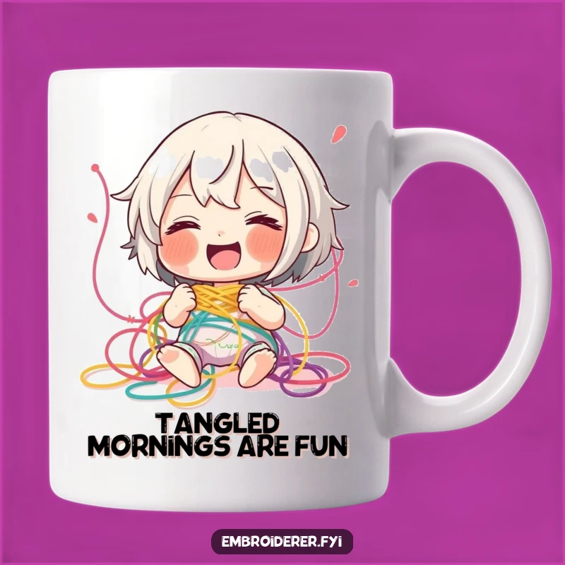 Funny Giggling Thread Mug: Tangled Crafter Art, Hilarious Embroidery Enthusiast Gift