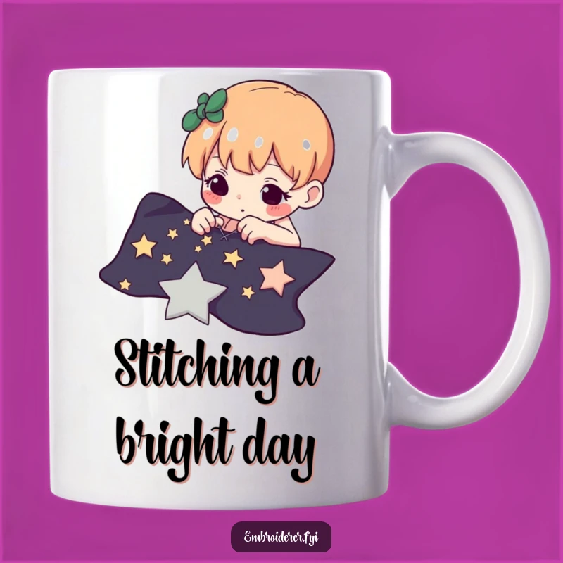 Funny Star Stitcher Mug: Determined Character's Cosmic Crafting Gift