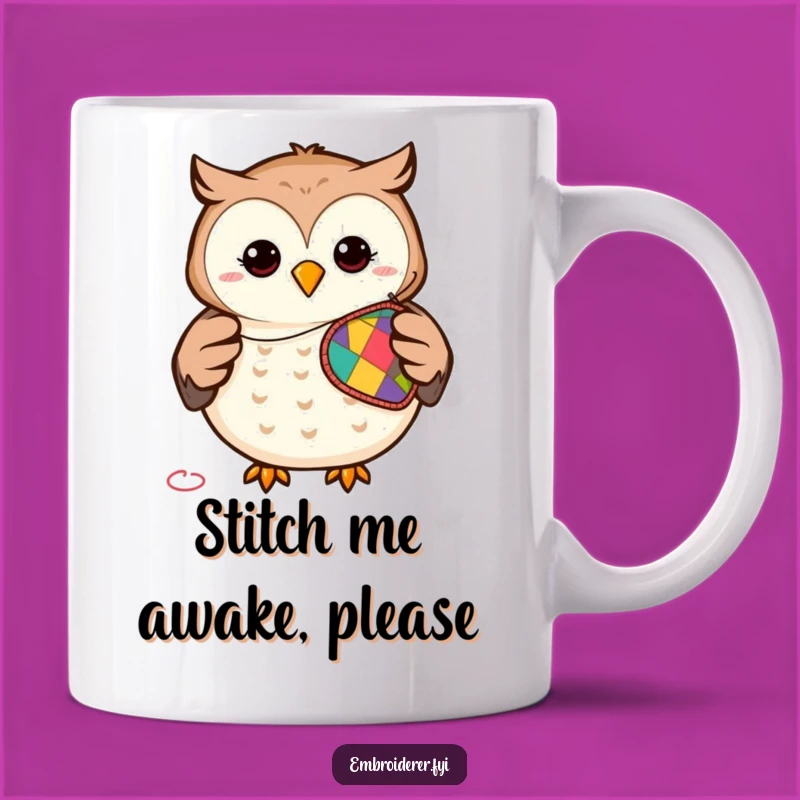 Funny Owl Stitching Patch Mug: A Hilarious Gift for Crafters and Owl Lovers!