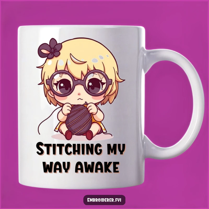 Funny Focused Crafter Mug: Adorable Glasses Character Sewing Gift