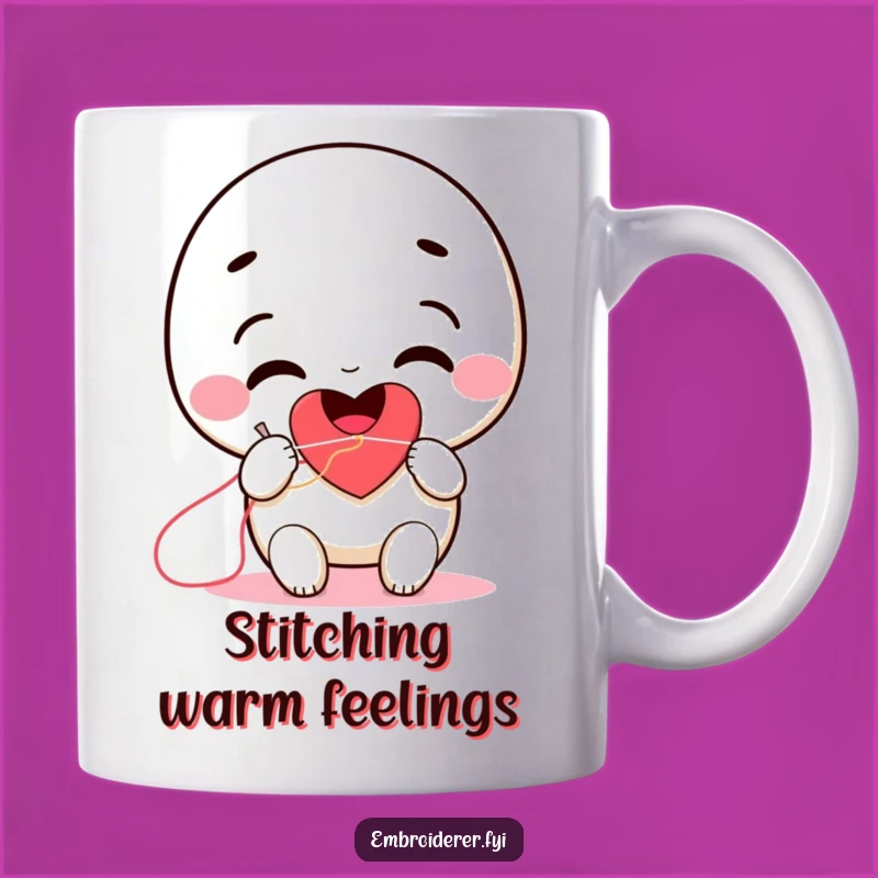 Funny Stitching Heart Mug: Smiling Character's Love Craft Gift