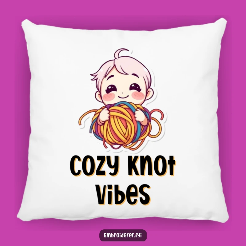 Funny Yarn Lover Pillow - Tangled Happiness Character, Cozy Knitting Accent