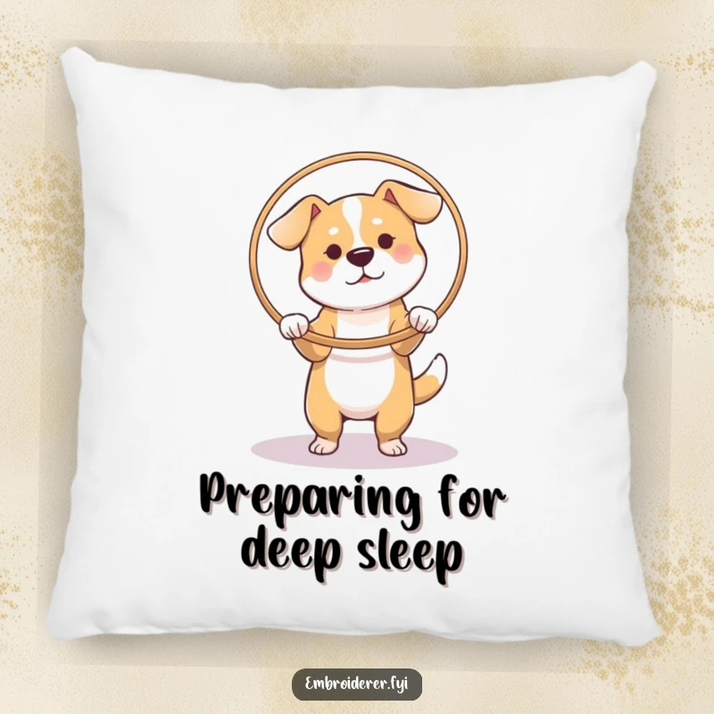 Funny Dog Hoop Pillow, a dog stretching fabric in a hoop, soft and humorous decorative cushion.
