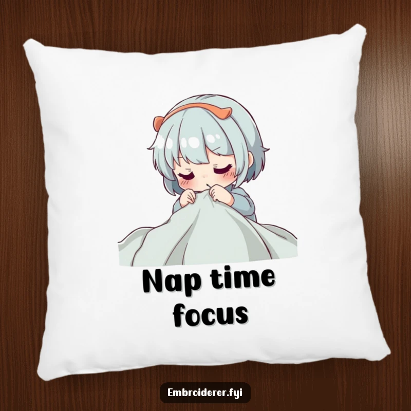 Funny Pillow: A character concentrating intensely while guiding a needle through fabric, adding a touch of focused artistry to decor.