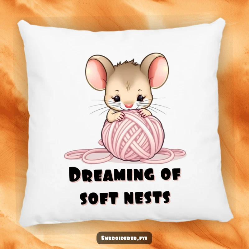 Funny Mouse Yarn Pillow, a curious mouse in a ball of yarn, soft and humorous decorative cushion.