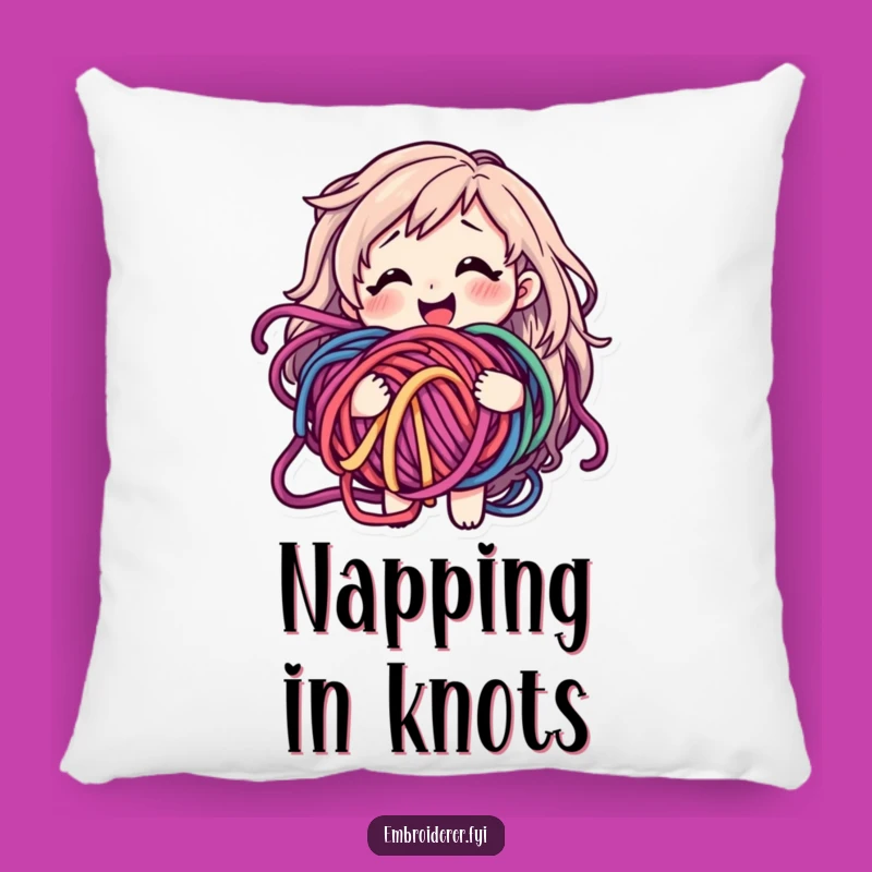Funny Yarn Tangled Pillow: Cozy Bewildered Crafter Accent