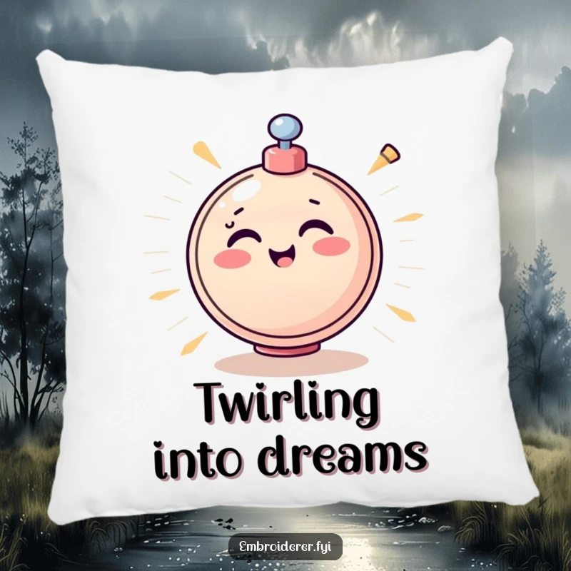 Funny Bobbin Pillow featuring a cheerful bobbin spinning rapidly, offering comfort with a dose of sewing excitement.