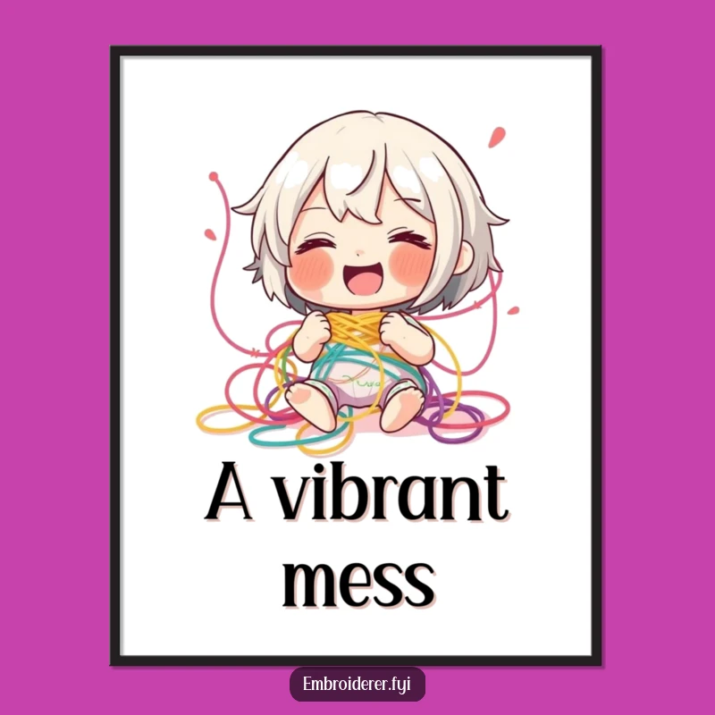 Funny Giggling Thread Digital Art: Tangled Crafter Print, Instant Download Hilarious Decor