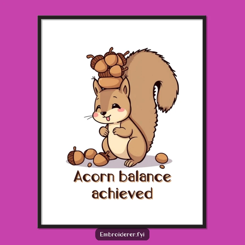 Funny Squirrel Acorn Tower Digital Art Print: Focused Charm for Your Walls