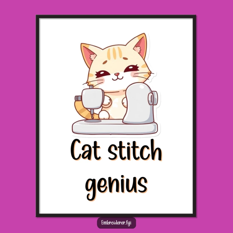 Funny Cat Sewing Digital Art: Frame Focused Humor - Instant Gift Download!
