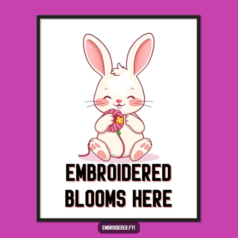 Funny Rabbit Embroidery Digital Art: Frame Cheerful Humor - Instant Gift Download!
