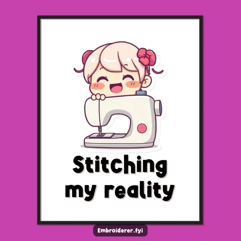 Funny Digital Art: Joyful Sewer at Machine, Perfect Funny Gift Print