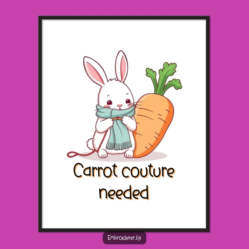 Funny Rabbit Knitting Carrot Scarf Digital Art Print: Whimsical Decor for Your Walls