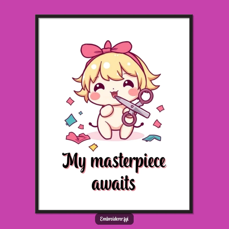 Funny Sewing Digital Print: Framed Snipping Character Art, Instant Funny Gift