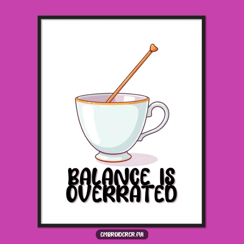 Funny Teacup's Balancing Act Digital Print: Hilarious Art for Instant Quirky Decor
