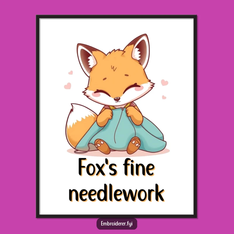 Funny Winking Fox Stitching Digital Art: Frame Sly Humor - Instant Gift Download!