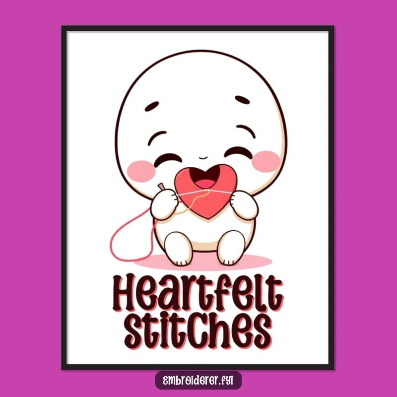 Funny Stitching Heart Digital Art: Smiling Crafter Character Print Gift