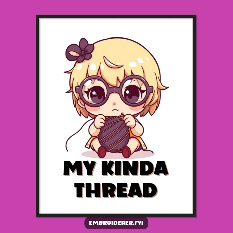 Funny Focused Crafter Digital Print: Cute Glasses Character Sewing Art