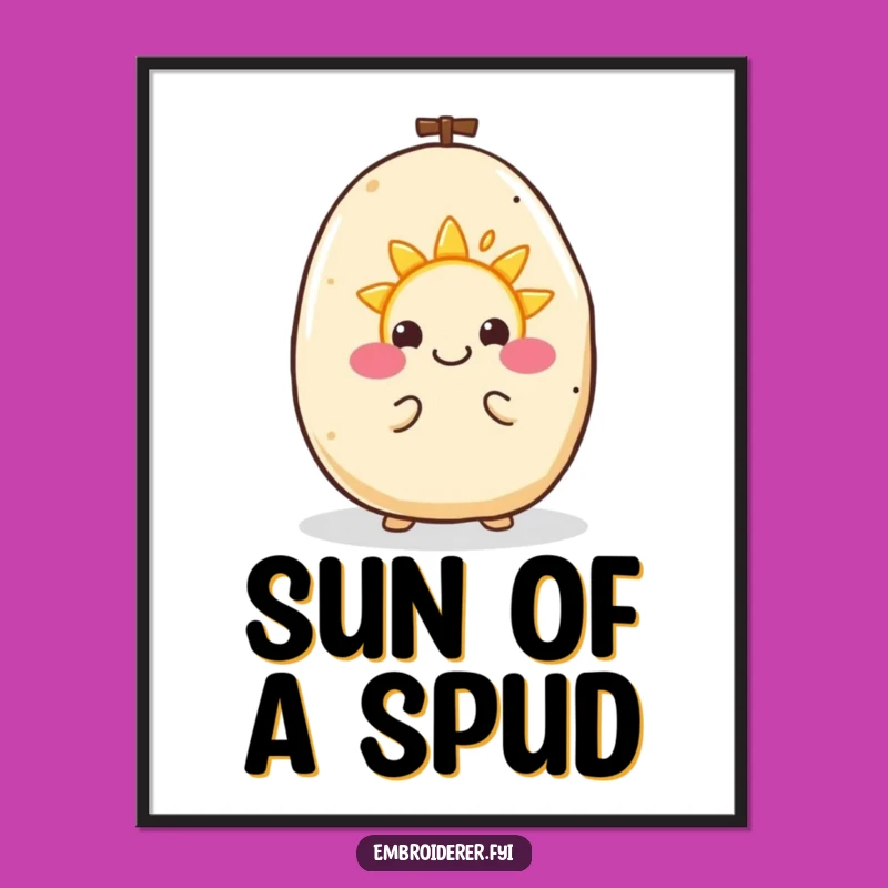 Funny Happy Potato Sun Embroidery Digital Print: Cheerful Art for Instant Decor