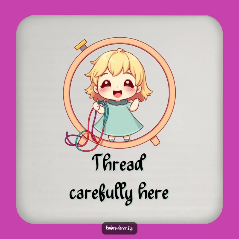 Funny Stitcher Drink Coaster: Joyful Thread Puller Holder, Humorous Crafter Gift