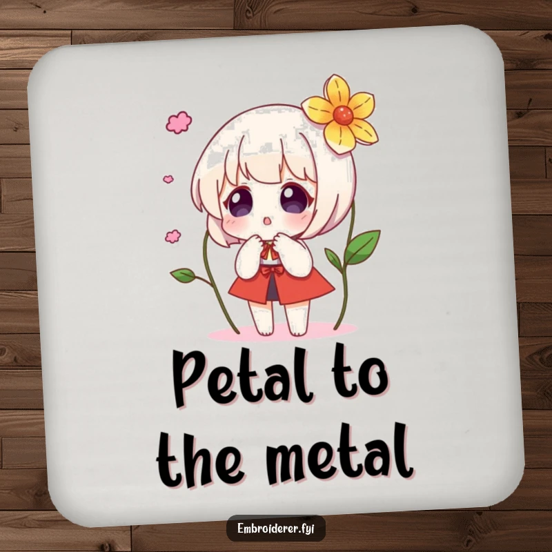 Funny drink coasters featuring a character’s surprised face as an embroidered flower magically appears, adding whimsical protection.