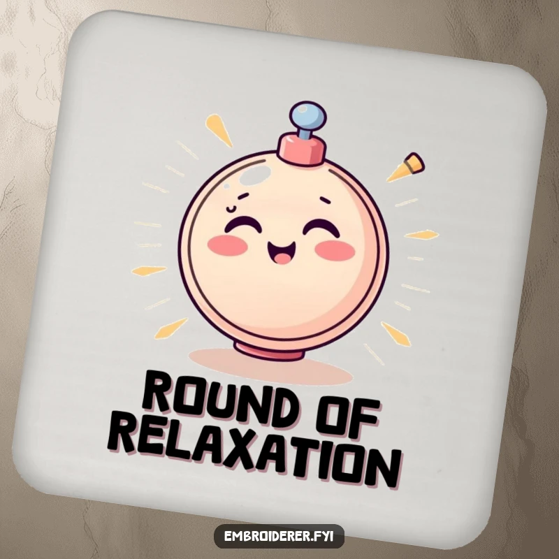 Funny Bobbin Drink Coaster showing a cheerful bobbin spinning rapidly, offering stylish protection with sewing energy.