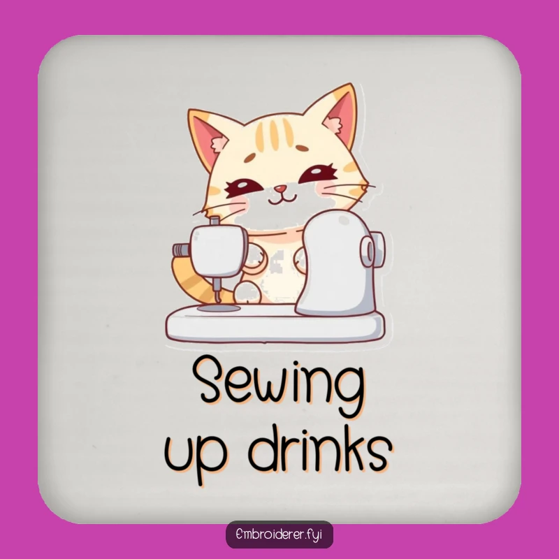 Funny Cat Sewing Coaster: Protect Surfaces with Focused Humor - Unique Gift!