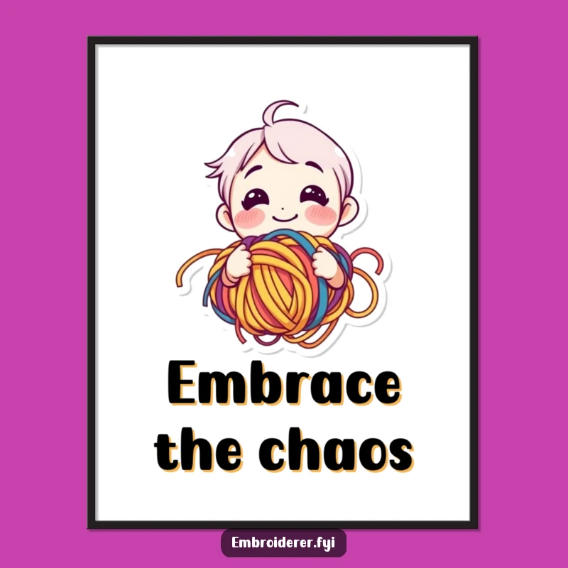 Funny Yarn Lover Poster - Tangled Happiness Character, Wall Art Knitting Gift