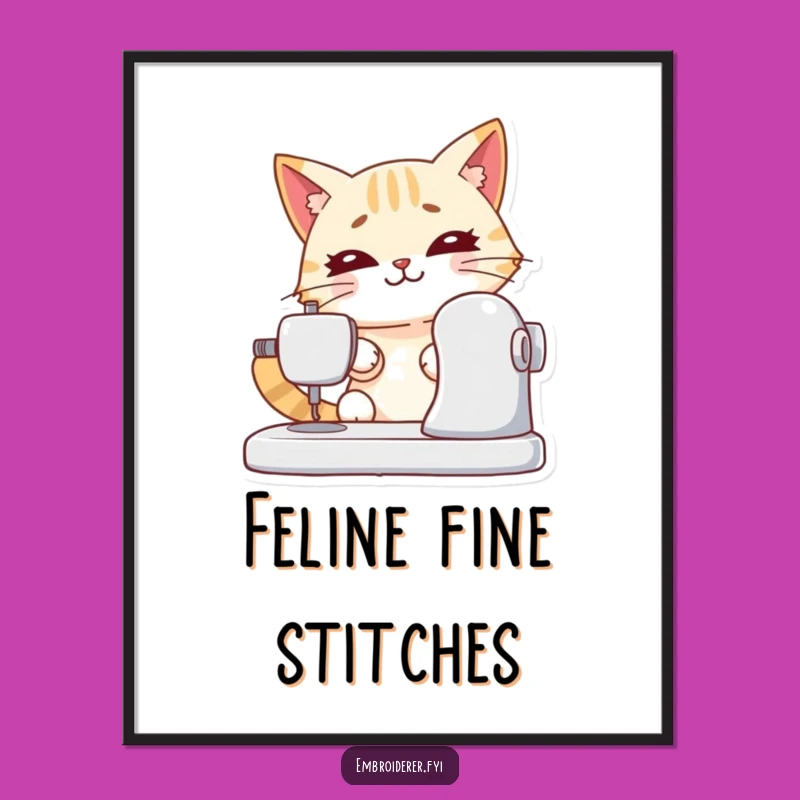 Funny Cat Sewing Art Poster: Decorate with Focused Humor - Perfect Gift!