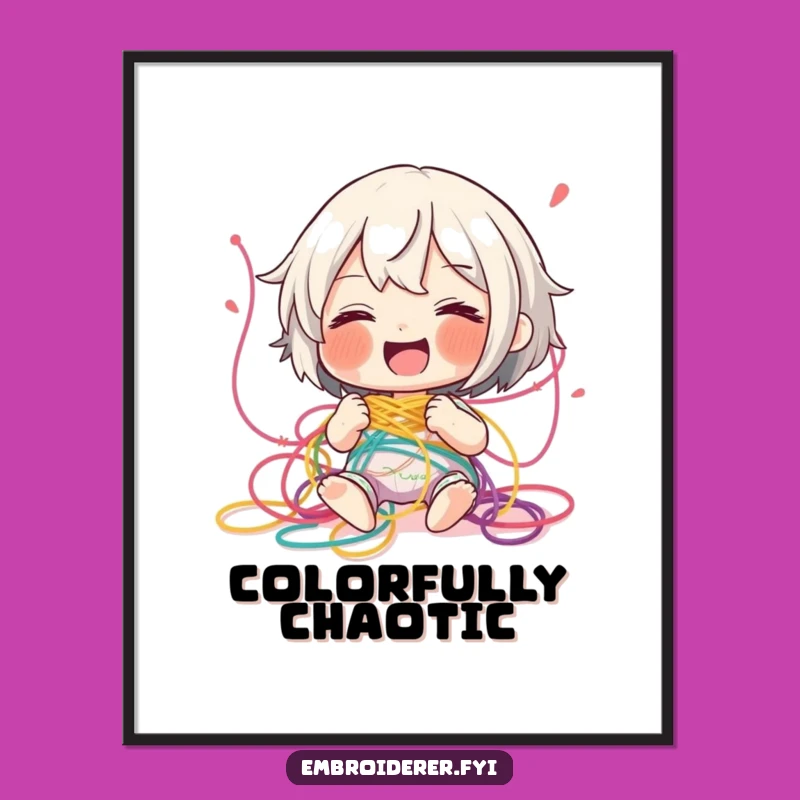 Funny Giggling Thread Poster: Tangled Crafter Art, Hilarious Embroidery Wall Decor Gift