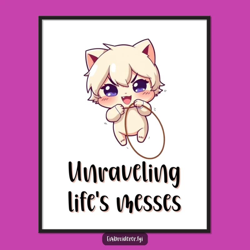 Funny Poster: Mischievous Character Unraveling Fabric Art, Perfect Funny Framed Gift