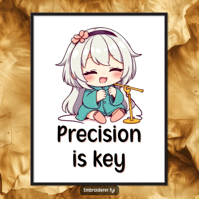 Funny Poster of a character winking with a smile while skillfully threading a needle, a humorous piece of sewing art.