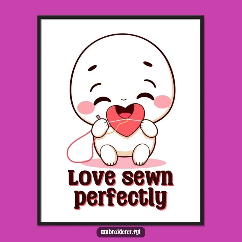 Funny Stitching Heart Poster: Smiling Crafter Character Art Gift