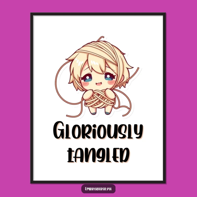 Funny Yarn Tangle Poster: Flustered Knitter Art for Craft Rooms