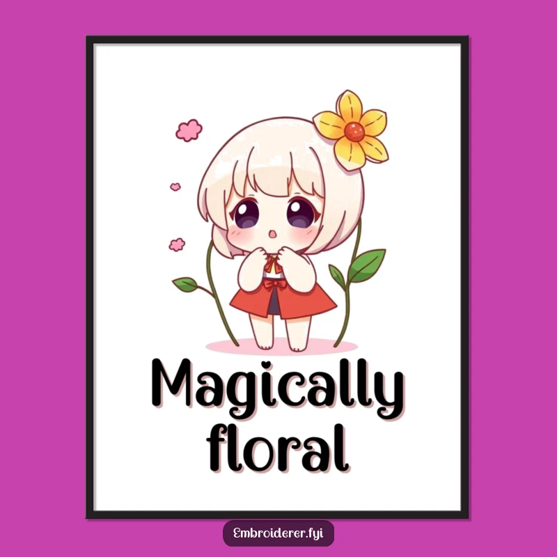 Funny Surprise Flower Poster: Enchanting Wall Art with Magical Embroidery
