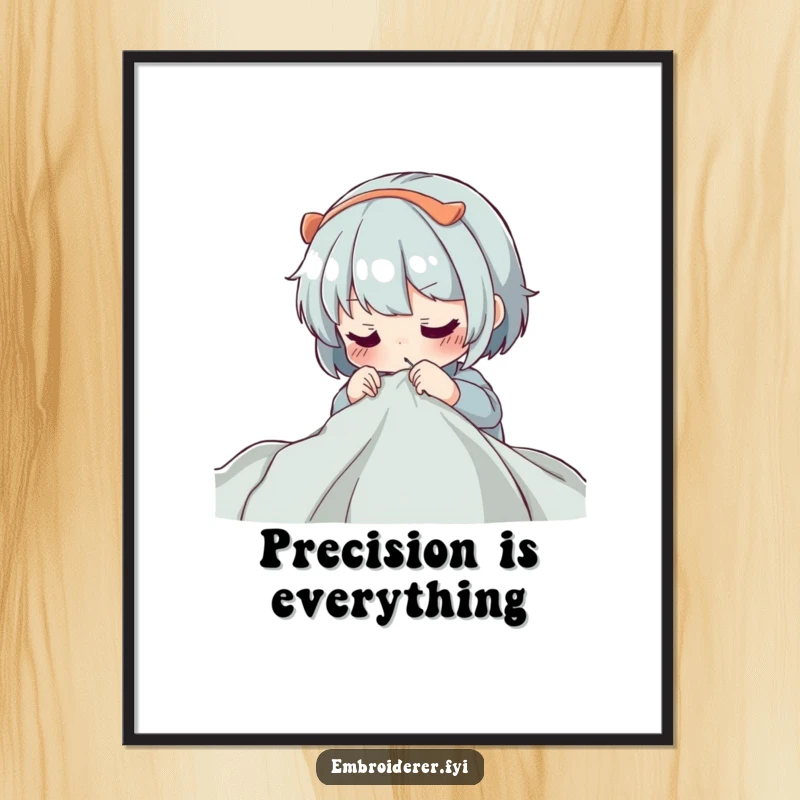 Funny Poster: A character concentrating intently while guiding a needle through fabric, embodying the dedication of textile artists.