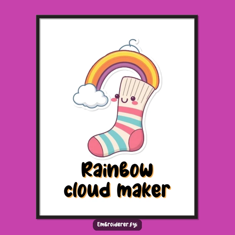 Funny Sock Rainbow Art Poster - Whimsical Cloud Decor