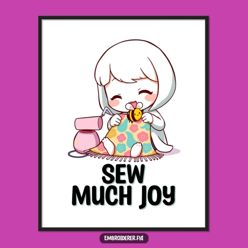 Funny Sewing Bee Poster: Character's Crafty Art, Whimsical Wall Decor for Studios